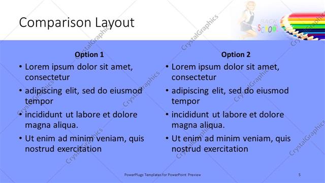 Comparison presentation slide layout