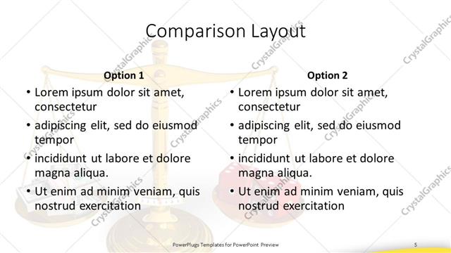 Comparison presentation slide layout