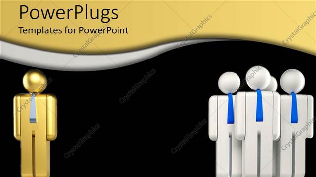  Presentation with balance - Balance with golden figure on one side and four white figures on other side