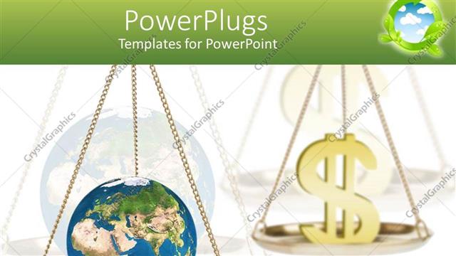  Presentation with dollar sign - Balance scales with globe on one side and gold dollar sign opposing
