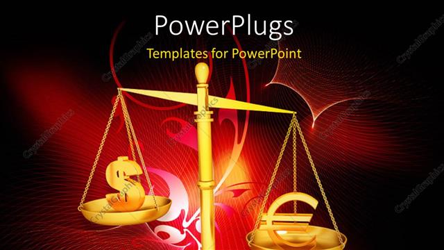  Presentation with balance scale - A balance sign with reddish background and place for text