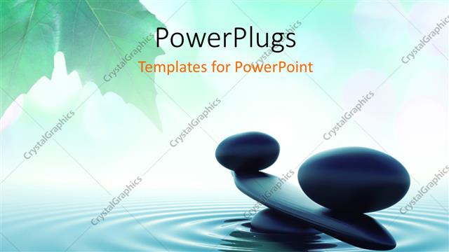  Presentation with stone - Balance stone in a Zen water with green leaf in background