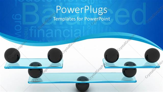  Presentation with spheres - Balanced financial organization depicted with black spheres balancing glass sheets