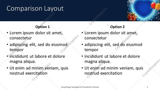 Comparison presentation slide layout
