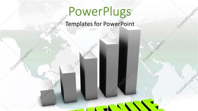  Presentation with revenue - Bar chart over world map with green rendering of text REVENUE?