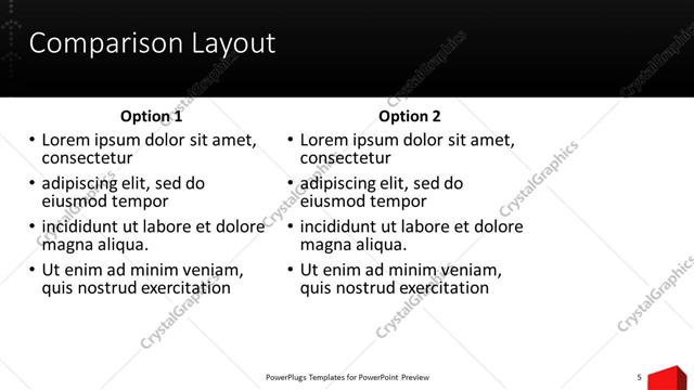 Comparison presentation slide layout