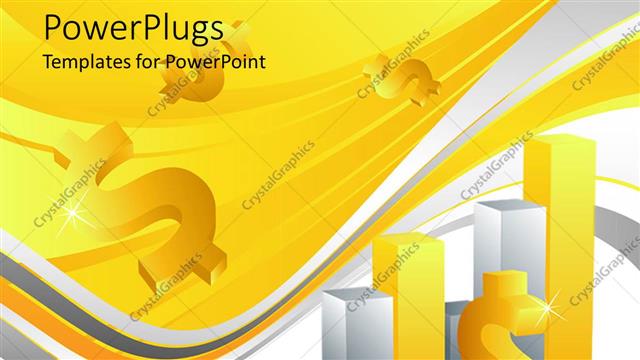 Presentation with dollar signs - Bar graph and dollar signs, yellow, silver, white