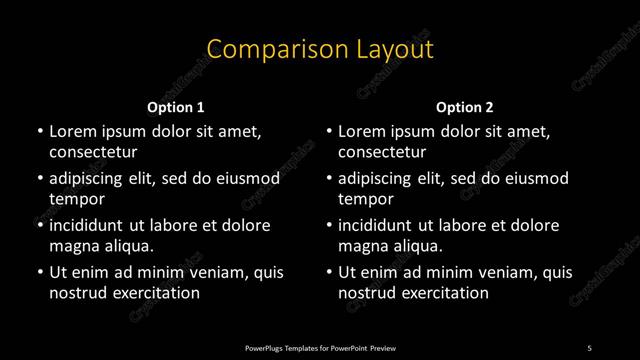 Comparison presentation slide layout