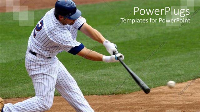  Presentation with baseball - A baseball  player hitting the ball with full force
