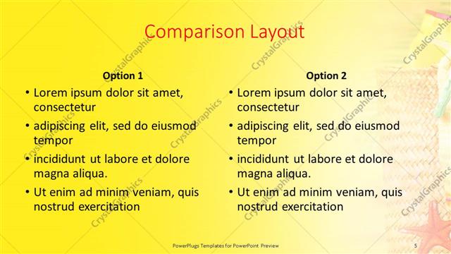 Comparison presentation slide layout
