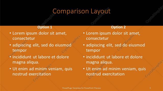 Comparison presentation slide layout