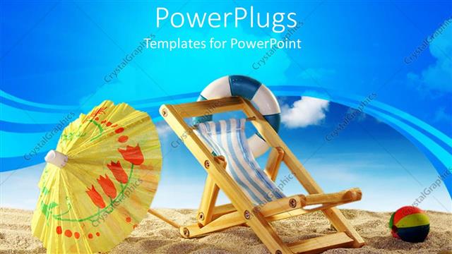  Presentation with beach ball - Beach with a beach ball, chair, and yellow umbrella