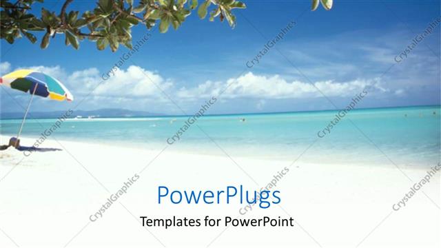  Presentation with umbrella - Beach umbrella, tree, ocean, blue sky