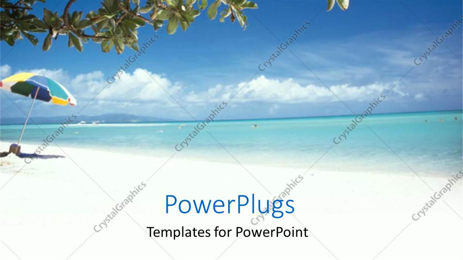 Featuring Beach Umbrella, Tree, Ocean, Blue Sky