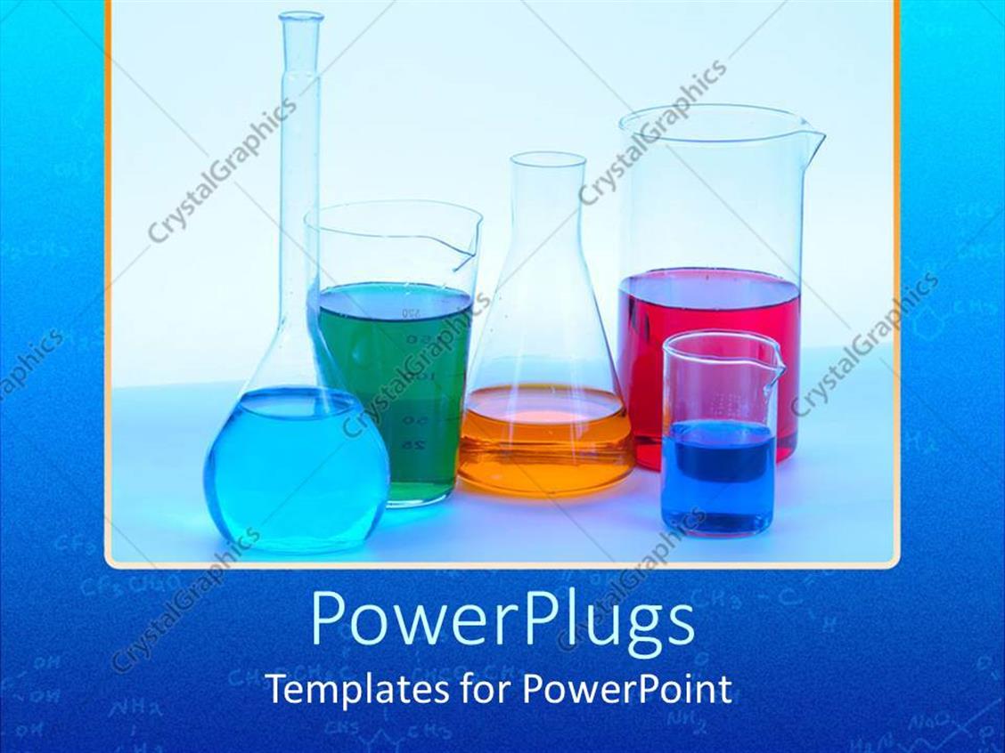 PowerPoint Template Beakers and flasks variety of shapes holding colored liquids (25969)