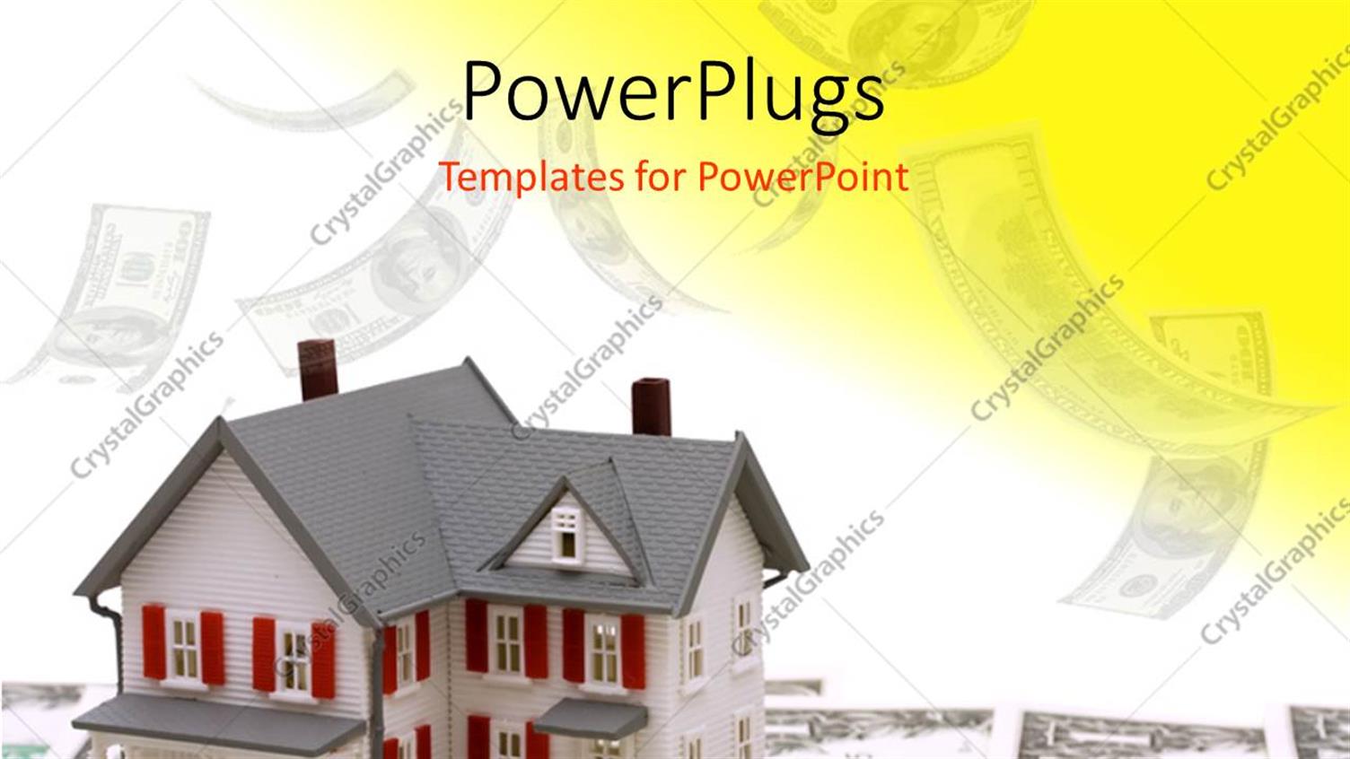 Featuring Beautiful 3D Rendering of House on Dollar Bills Over White and Yellow Surface 