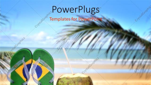  Presentation with coconut - Beautiful Brazilian beach with straw out of coconut and palms