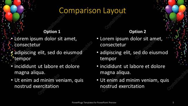 Comparison presentation slide layout