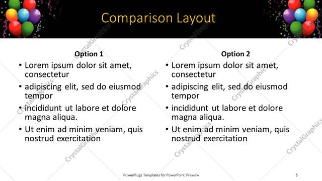 Comparison presentation slide layout