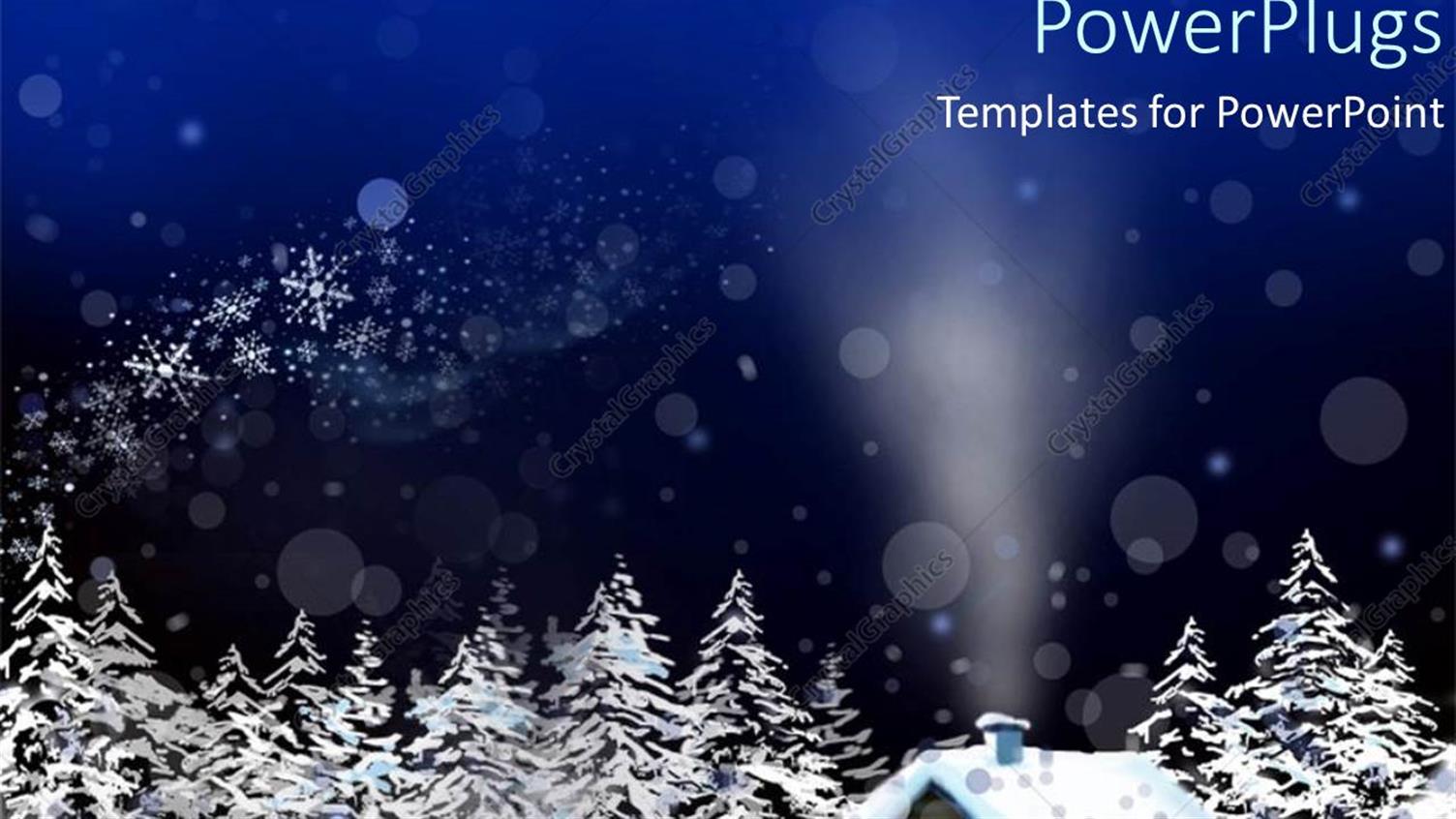 Featuring Beautiful Christmas Depiction with snow fall on house and Christmas Trees 
