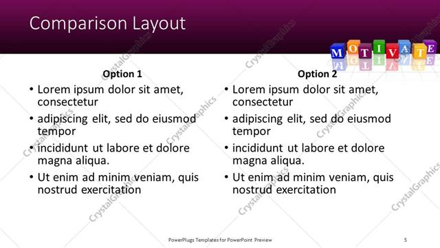 Comparison presentation slide layout