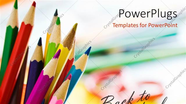  Presentation with school - Beautiful colored pencils in red cup with text back to school?