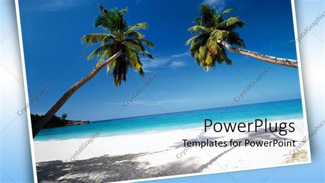  Presentation with scenery - Beautiful depiction of beach scenery with two palm trees sandy beach and ocean sea