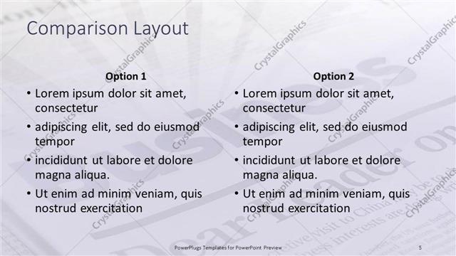 Comparison presentation slide layout