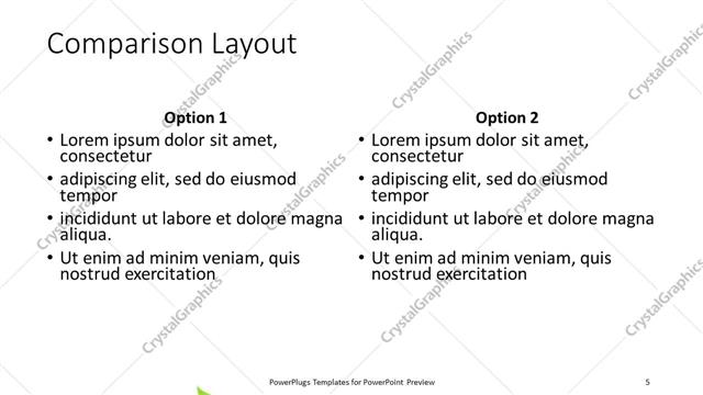 Comparison presentation slide layout