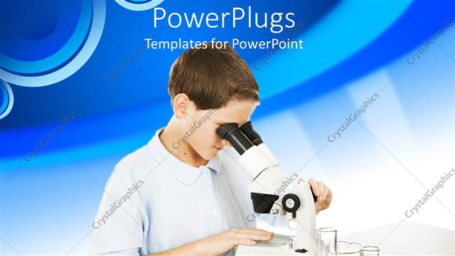 Presentation with microscope - A beautiful depiction of kid looking through a microscope with blue background