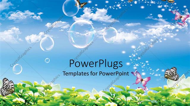  Presentation with butterflies - The beautiful depiction the nature with plants, butterflies and clouds