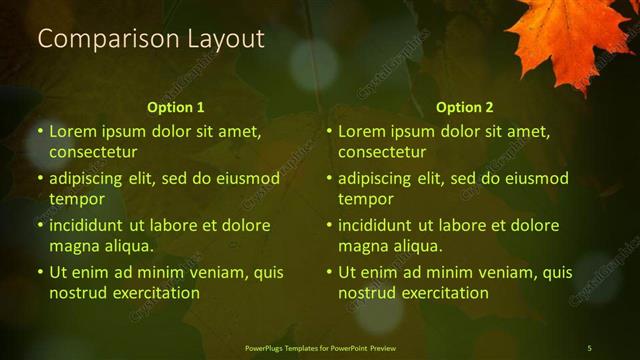 Comparison presentation slide layout