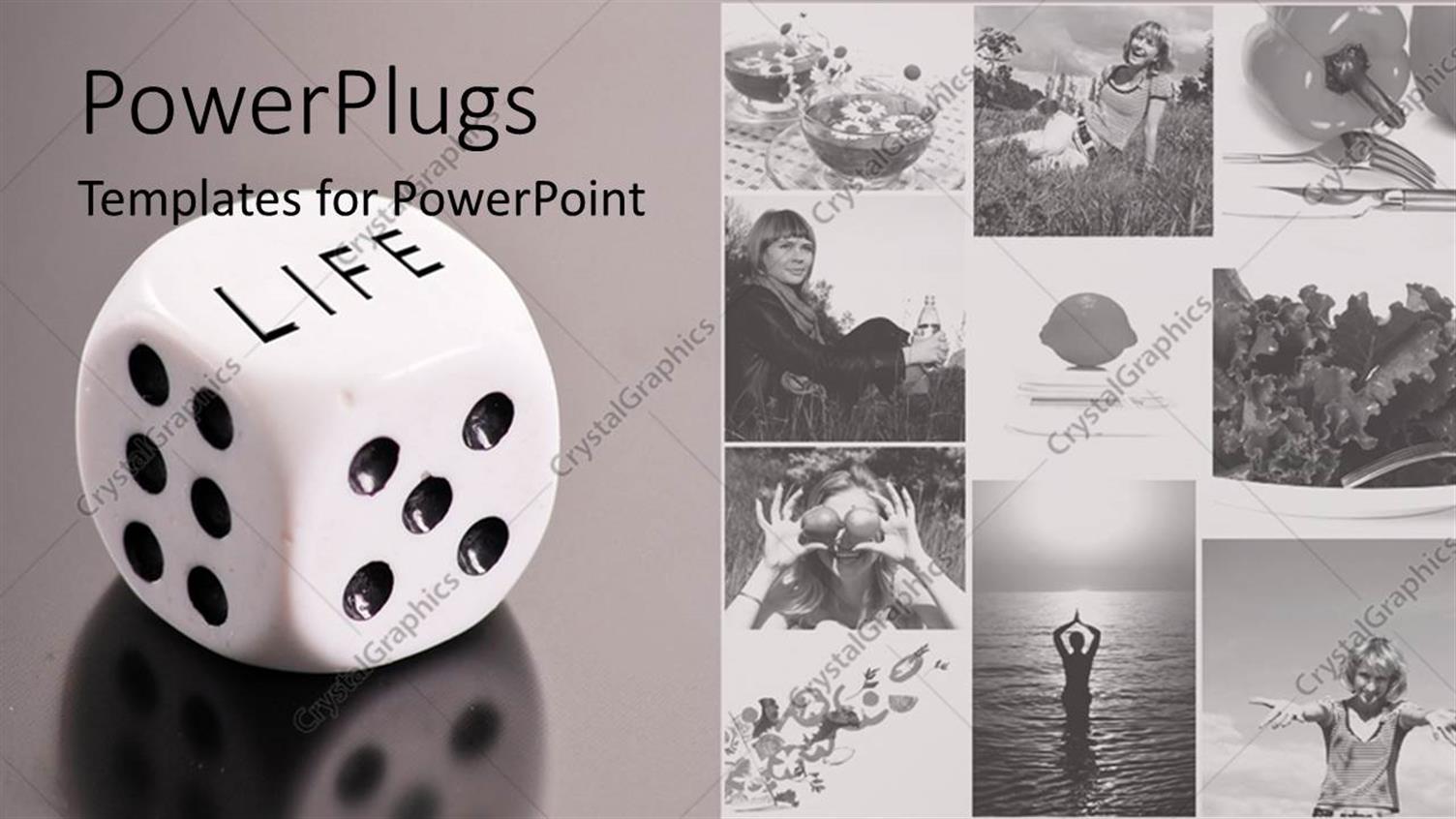 Featuring a Beautiful Depiction  of a Number of People Along with a Dice