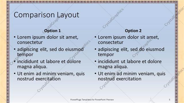 Comparison presentation slide layout