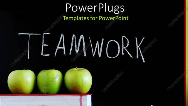  Presentation with three - A beautiful depiction  of  three apples and the word teamwork