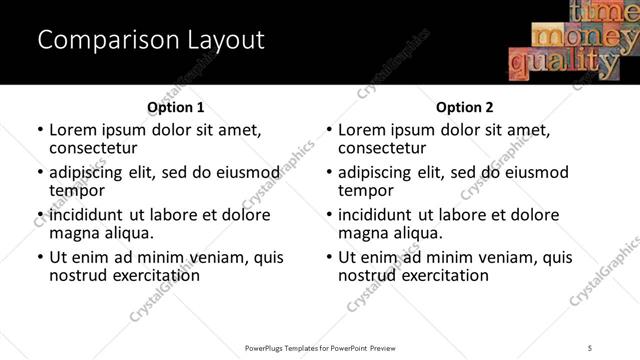 Comparison presentation slide layout