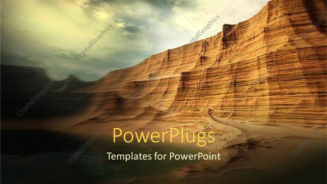  Presentation with rocky - Beautiful desert landscape and rocky hill under cloudy sky