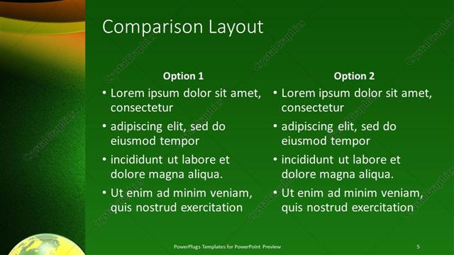 Comparison presentation slide layout