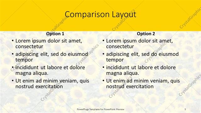 Comparison presentation slide layout