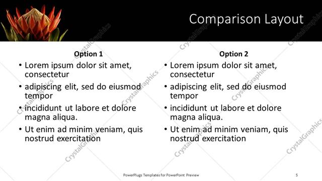 Comparison presentation slide layout