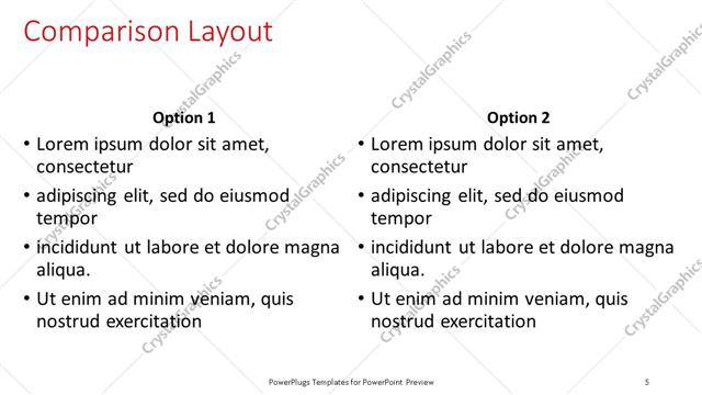 Comparison presentation slide layout
