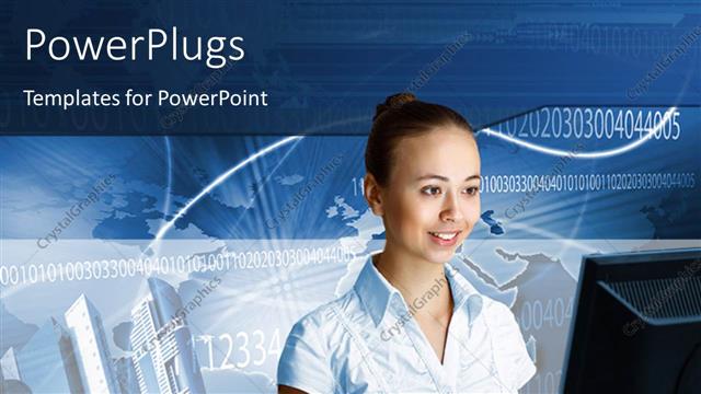  Presentation with woman business - A beautiful girl with bluish background and place for text