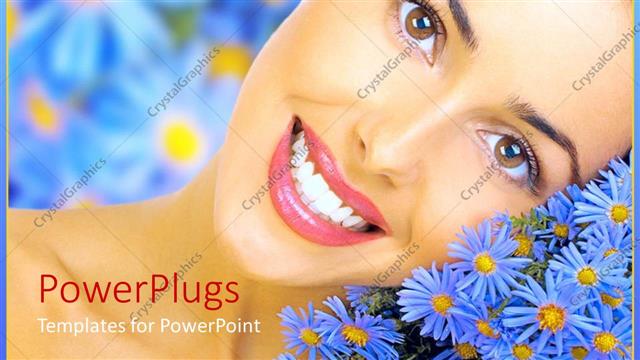  Presentation with happiness - A beautiful girl with bluish flowers