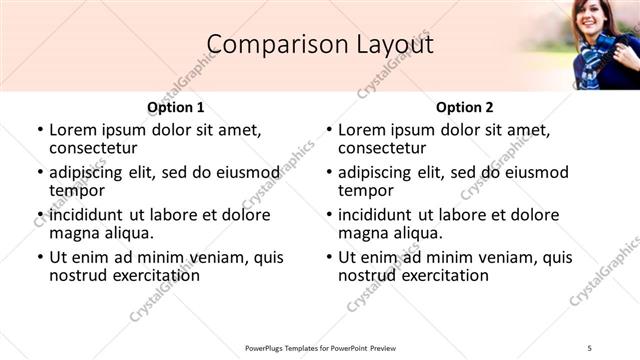 Comparison presentation slide layout