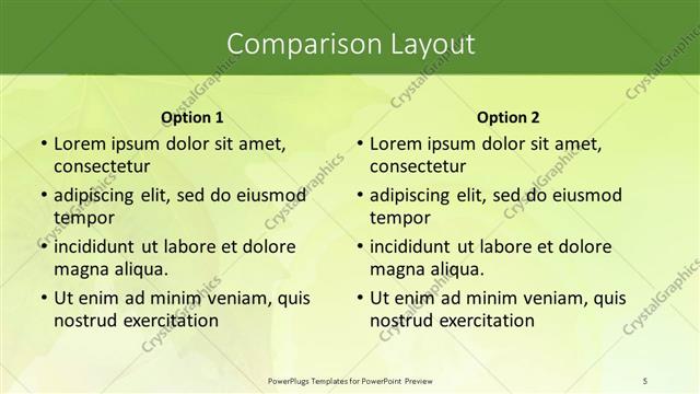 Comparison presentation slide layout