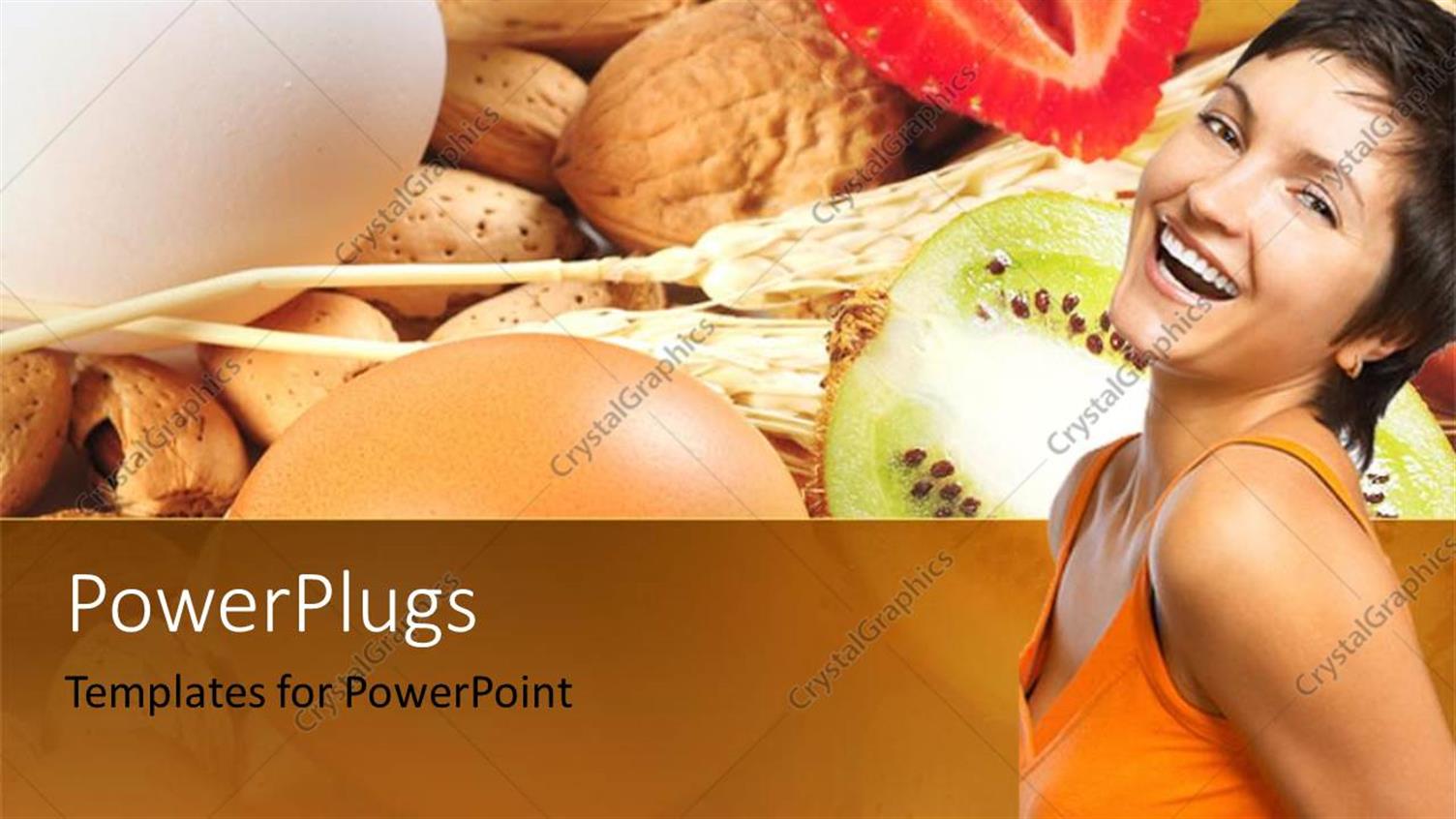 Featuring a Beautiful Girl with a Number of Vegtables and Eggs in the Background