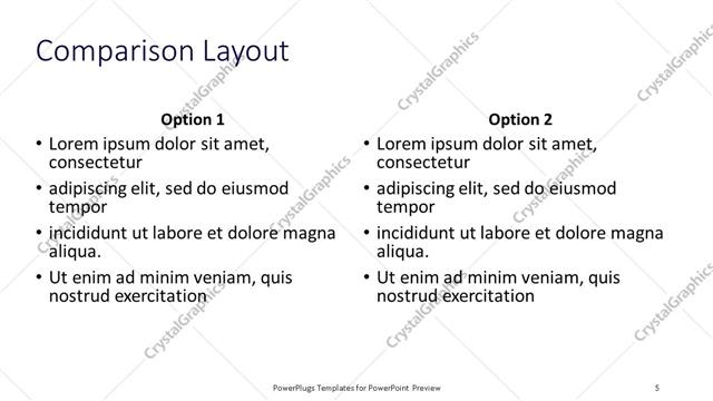 Comparison presentation slide layout