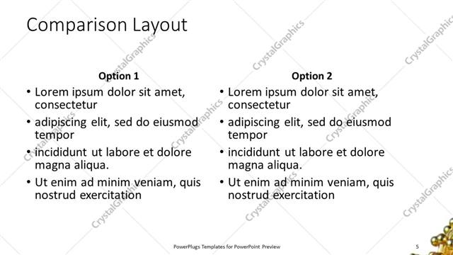Comparison presentation slide layout