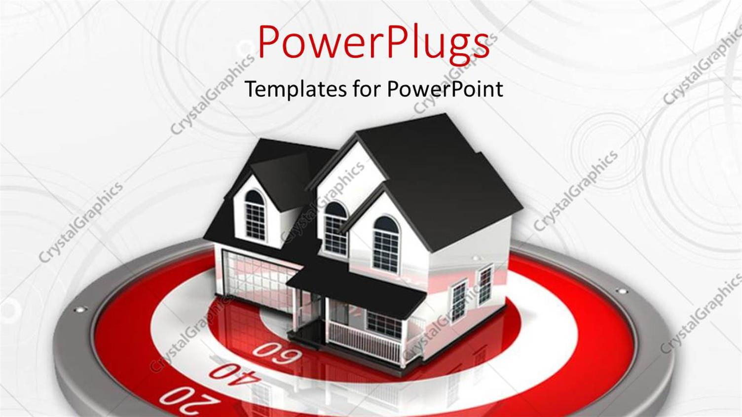 Featuring Beautiful House on Red and White Metallic Target Over White Surface