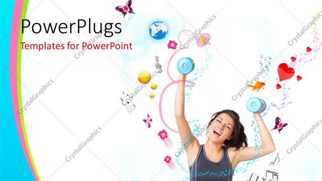  Presentation with shapes - Beautiful lady with dumbbells and abstract colorful shapes